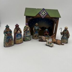 2007 JIM SHORE MINI NATIVITY-WOODEN STABLE/.CRECHE-10 PC TOTAL HEARTWOOD CREEK